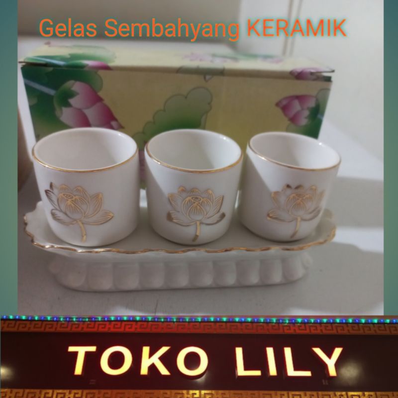 Gelas sembahyang set 3 / Gelas Sembahyang Keramik / Cangkir Sembahyang Keramik