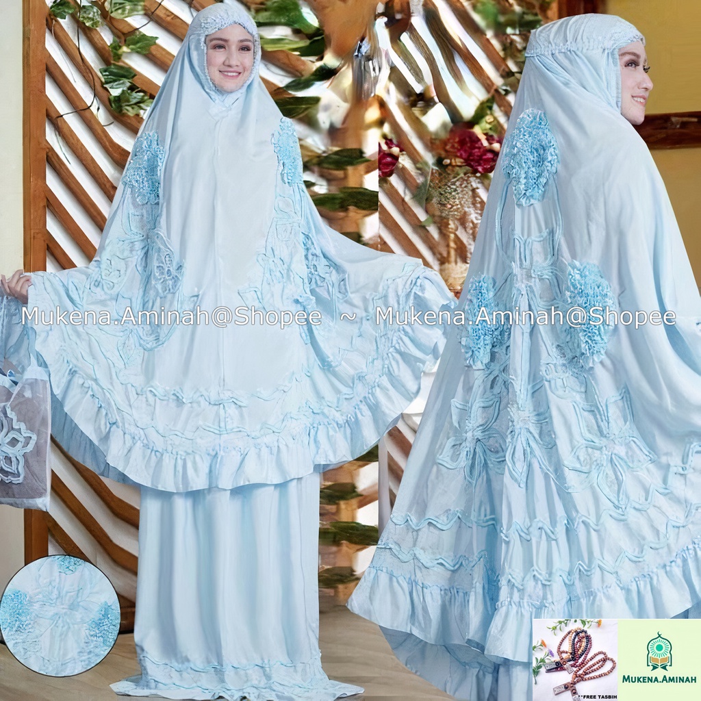 MUKENA DEWASA GHAISANI ROSELLA MOTIF BUNGA TIMBUL