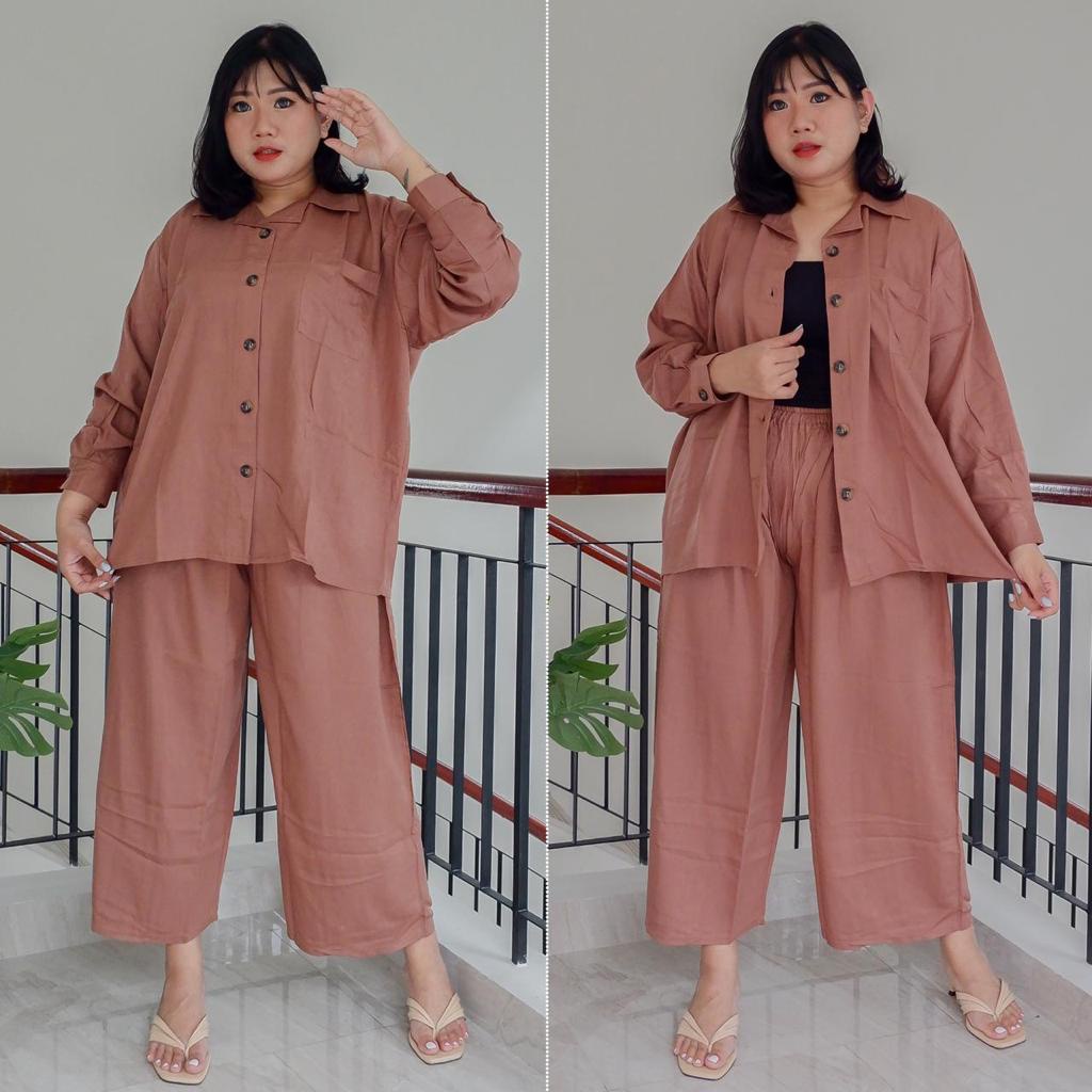 BIGWELL.ID MOZIA SET POLOS  - SETELAN WANITA BIG SIZE / SETELAN JUMBO / PIYAMA RAYON