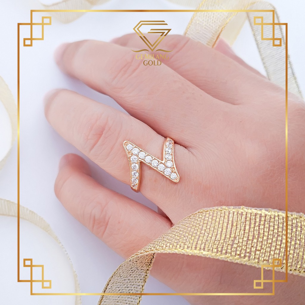 CINCIN WANITA KASUAL EMAS ASLI MOTIF PETIR KADAR 6K CINCIN CEWEK KOREA FLASH (CT 101)