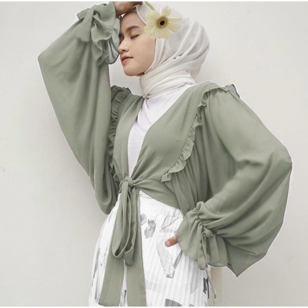 APRILA CARDI - outwear sifon / cardigan ceruty / miranti outer / cardigan lengan balon ruffle