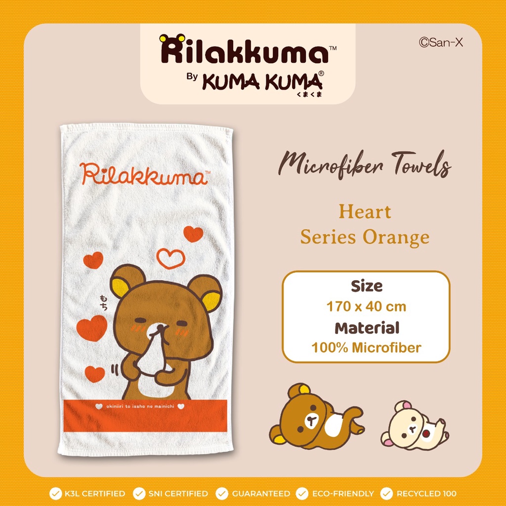 PROMO HANDUK BAYI HANDUK ANAK PREMIUM Handuk KUMA KUMA Microfiber Kuma Kuma Motif ( 70 x 140 cm )-KUMA HEART SERIES
