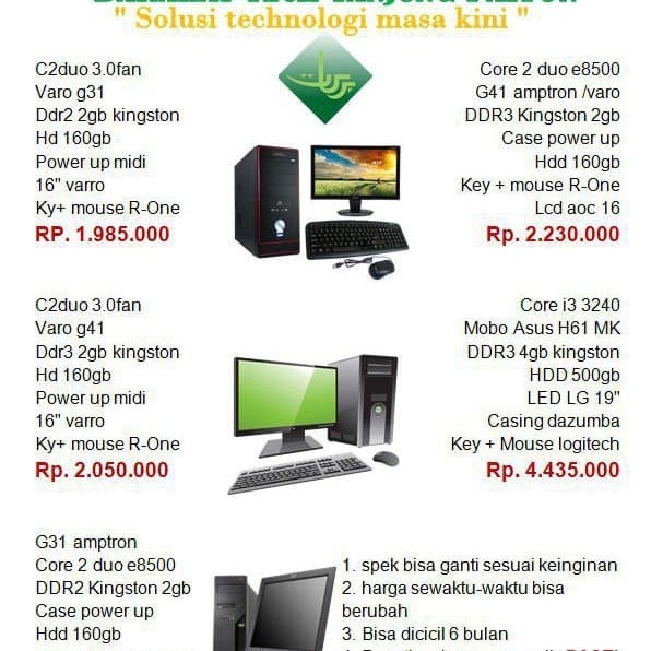 PC rakitan UNBK All in One core 2 duo core i3 core i5