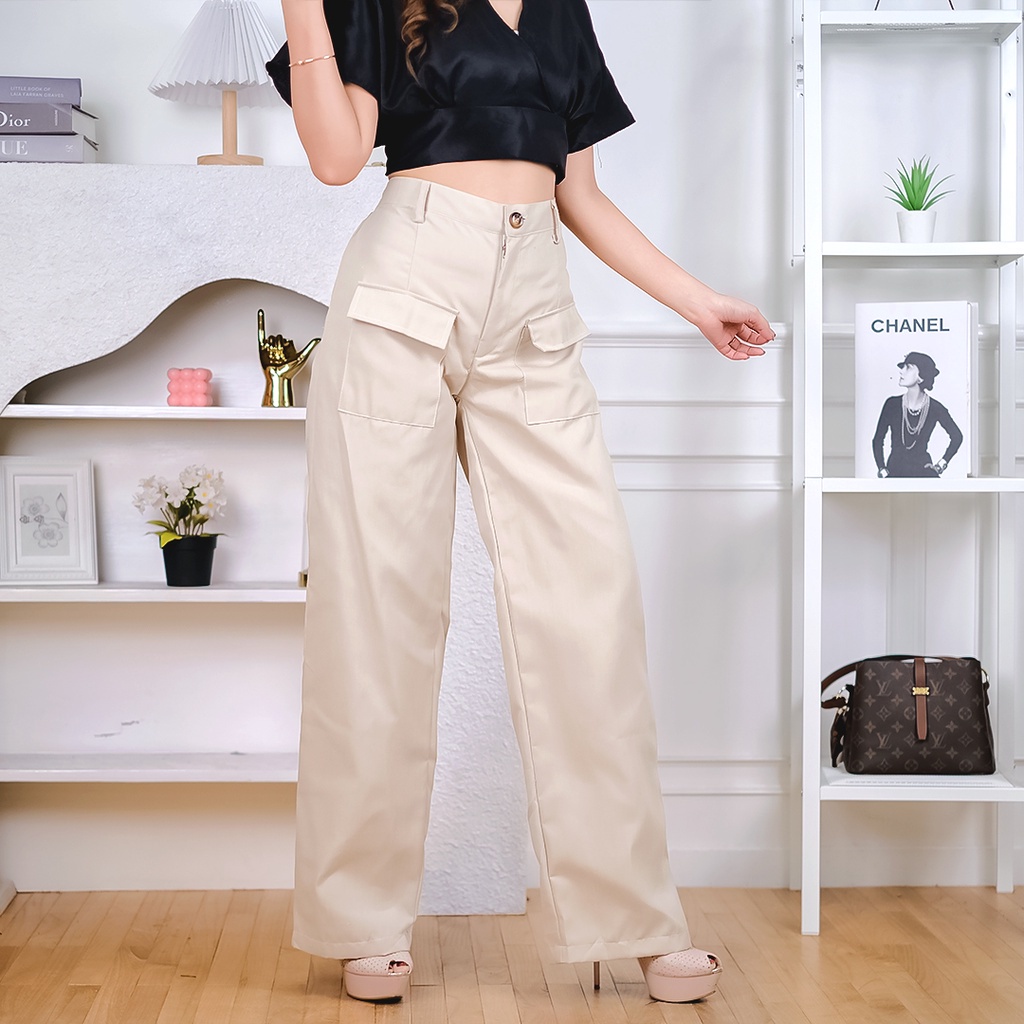 BEFAST - ZEC OOTD Wanita Celana Panjang AIKANY / RB Pocket Drill Pants / Celana Panjang Kasual / Celana Pocket Wanita / Fashion Kekiniaan Remaja Wanita / Celana Panjang Model Terbaru 2022 / Trendy / Celana Panjang Polos