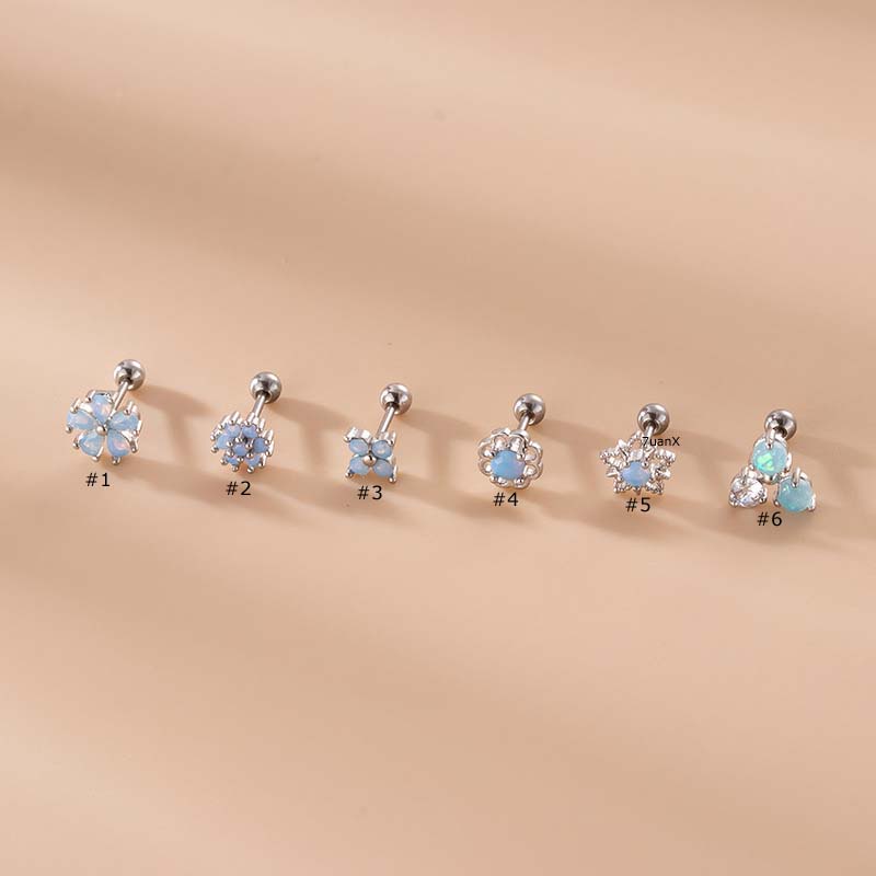 1pc Anting Tusuk Stainless Steel Dengan Batu Opal Untuk Wanita