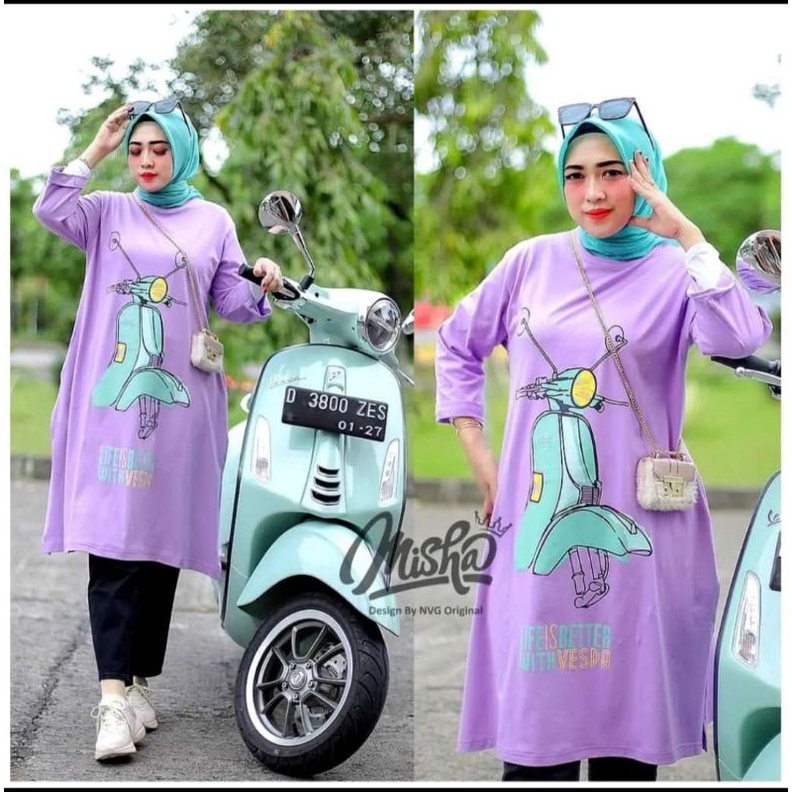 DRESS VESPA LONG TUNIK KAOS / MIDI DRESS KAOS COMBET/ FASHION WANITA