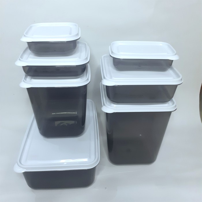 Toples plastik isi 14 pcs 7 Set Toples Plastik Tempat Makanan - 7 smoke Putih