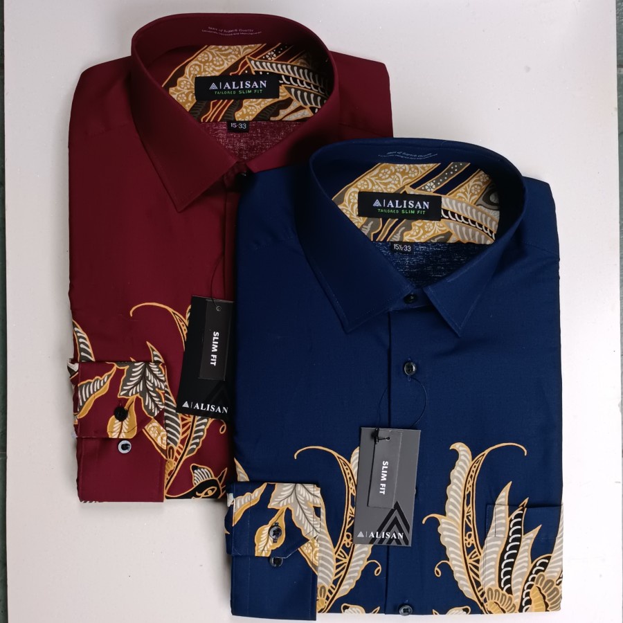 Alisan Batik Lengan Panjang Slimfit Ayam Buntut Panjang Merah / Biru