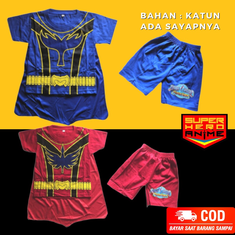 Setelan Pendek Power Rangers Kaos Baju Anak Laki Laki Cowok Superhero