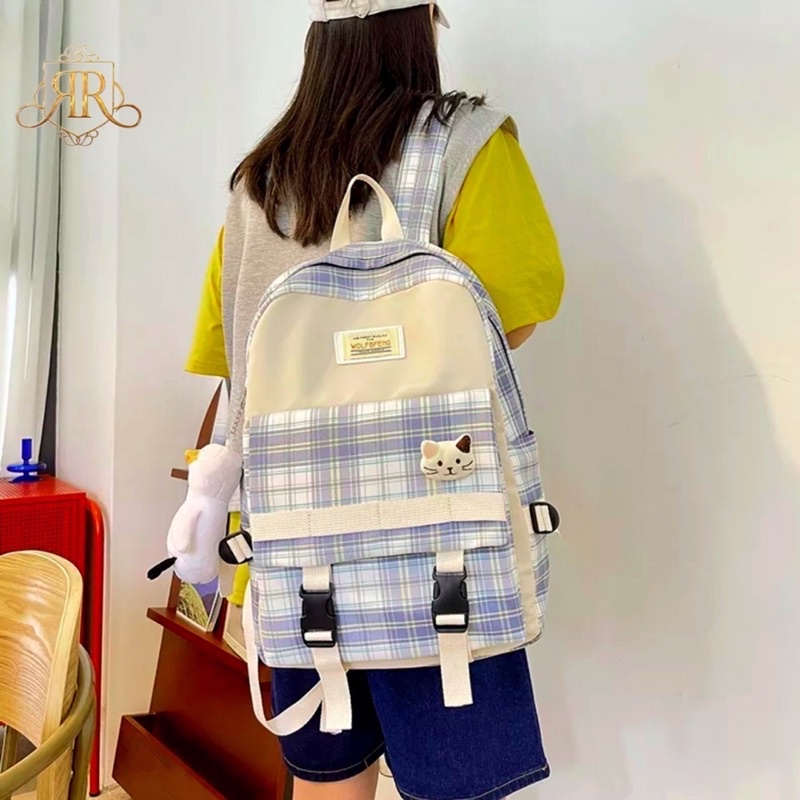 Tas ransel korea tas ransel korean style tas sekolah anak perempun SMP SMA tas ransel laptop tas kotak2 simpe polos