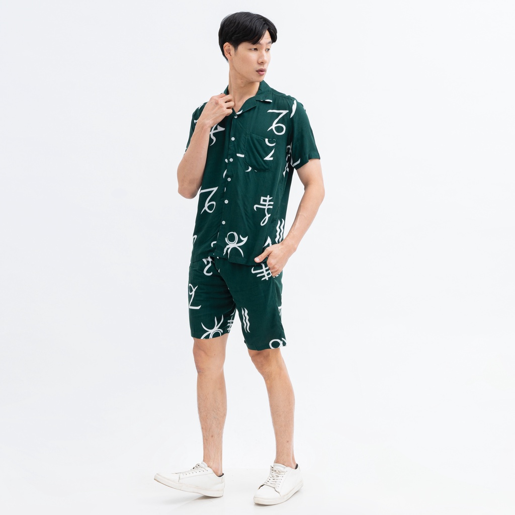 SANVANINA Set Kemeja Hawaiian Printing | Kemeja Oneset | Pajamas Pria | Oneset Rayon | Hawaian Set Luke EB-01