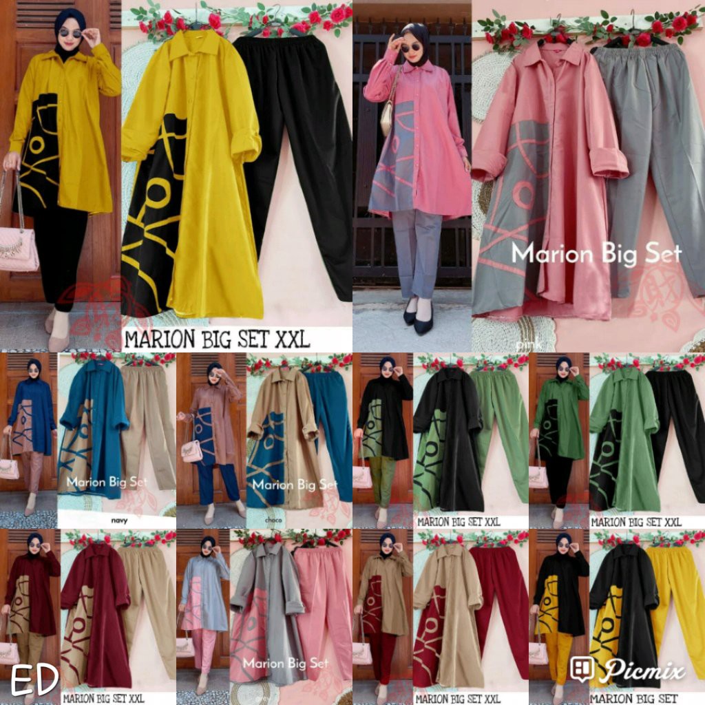 #COD# GAG - MARION BIG SET / SETELAN TUNIK BIG SIZE / TUNIK WANITA KANCING / TUNIK LENGAN PANJANG
