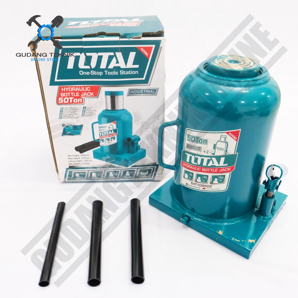 Dongkrak Botol 50 Ton TOTAL THT109502 / Hydraulic Jack 50T TOTAL - Dongkrak Hidrolik THT 109502