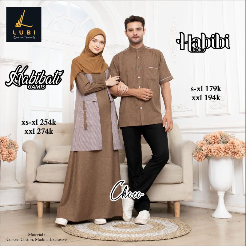 Couple LUBI HABIBI & HABIBATI/ koko lengan pendek dan gamis dewasa