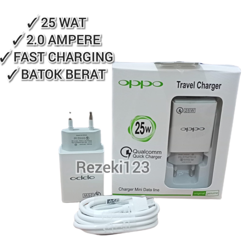 CHARGER OPPO  QUALCOMM 3.0 TIPE MICRO USB  25 WAT ORI A32 A33 A52 A54 A74 A53 A92 A5 A9 K3 RENO 4 ,5 ,6 FAST CHARGING 3.0 AMPERE