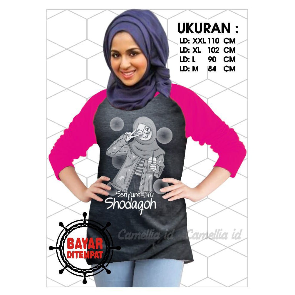 Kaos Raglan (SHODAQOH)/Kaos Wanita Lengan 3/4/ Kaos Wanita/ Kaos Cewek/ Kaos Oblong/Misty