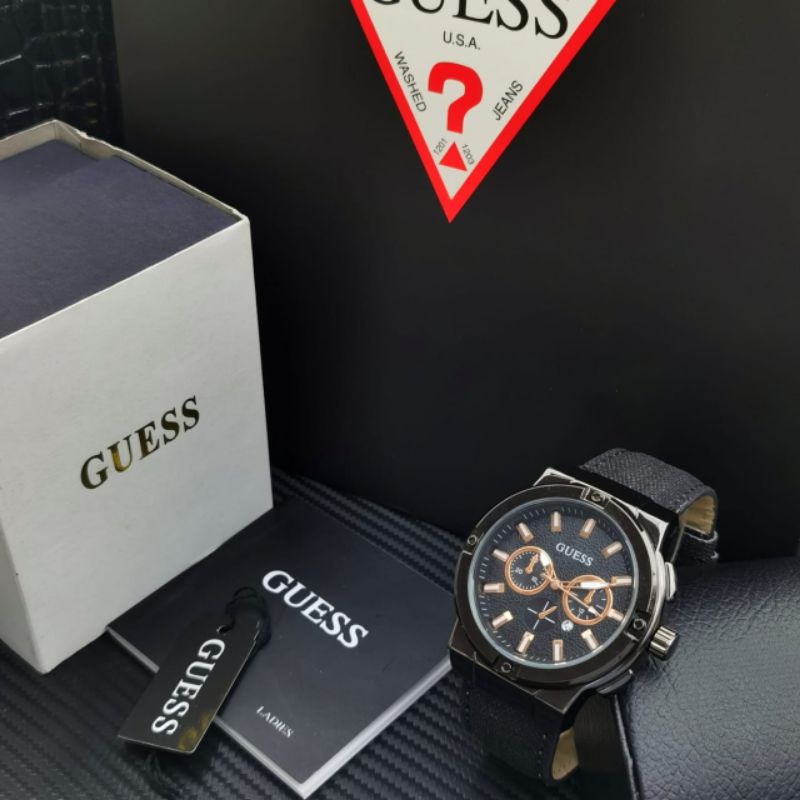 (Y)JAM TANGAN GUESS NEW COLLECTION FASHION WANITA CHRONO VARIASI TALI KANVAS FREE BOX KANCING(COD)