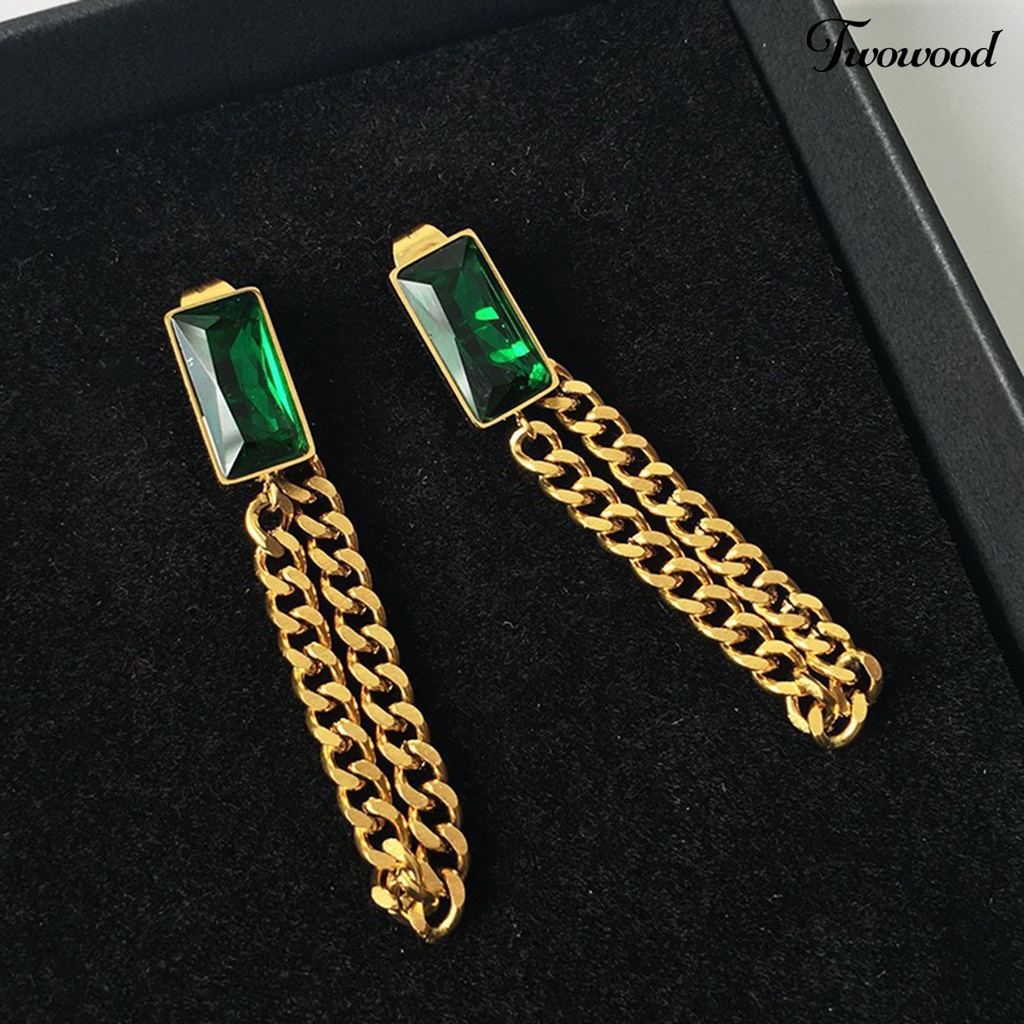 Twowood Women Earrings Chained Square Cubic Zirconia Jewelry Vintage Electroplating Necklace Earrings Bracelet for T Show Gown