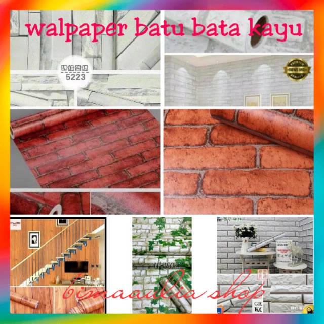 Walpaper motif batu, bata dan kayu