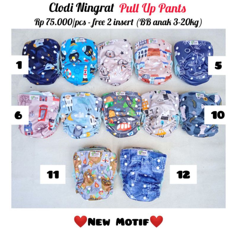 Clodi Ningrat Pull Up pant 3 - 17kg Popok Kain Popok Cuci Ulang Bayi Anak Insert terpisah Diaper Pempers kain