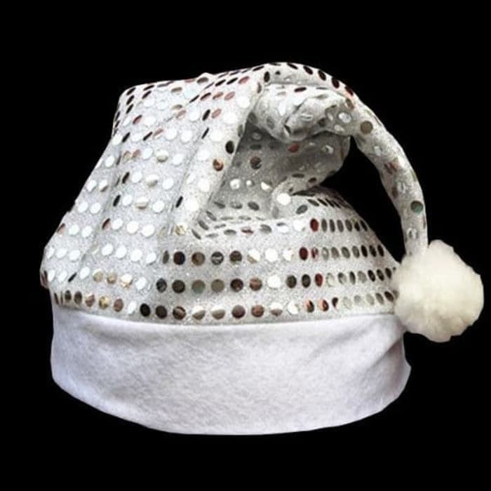 XHA-P topi natal dewasa sequin polkadot merah silver gold santa claus