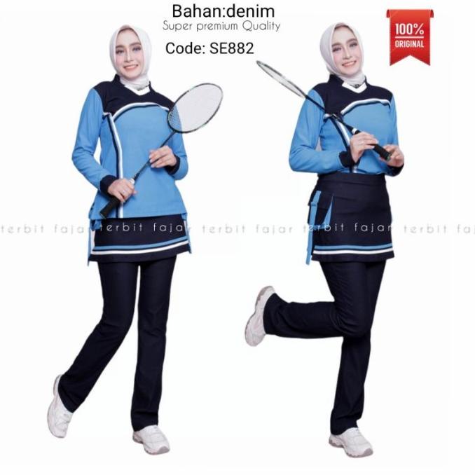pakaian olahraga wanita dewasa setelan senam muslim baju aerobic perem