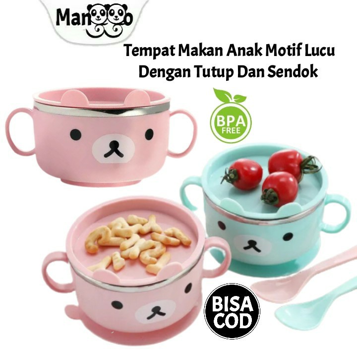 Tempat Makan Anak Bayi Set Murah Dengan Tutup Dan Sendok