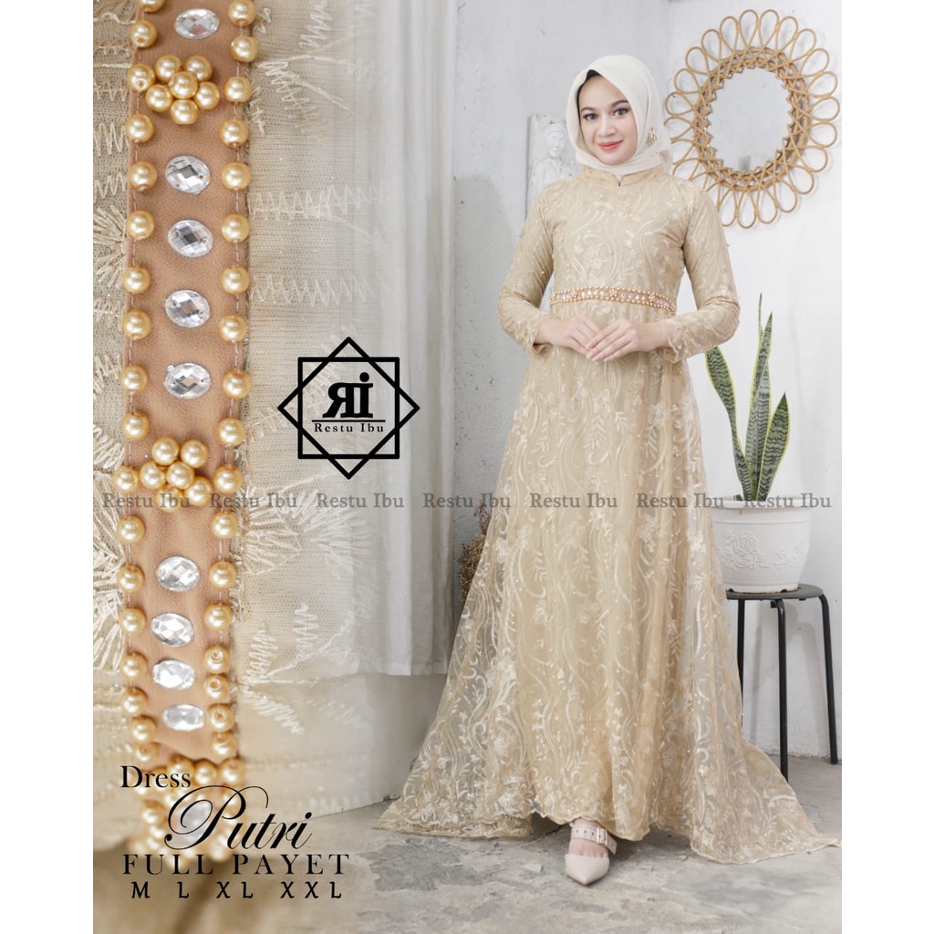 Dress Putri RI / Gamis / Kebaya Gamis Tulle Modern / Dress Brukat