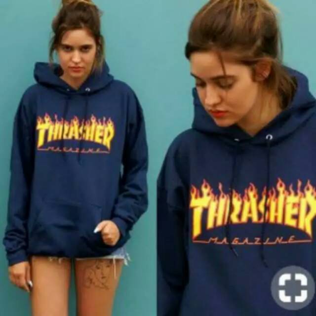 hoodie thrasher api navy fleece tebal
