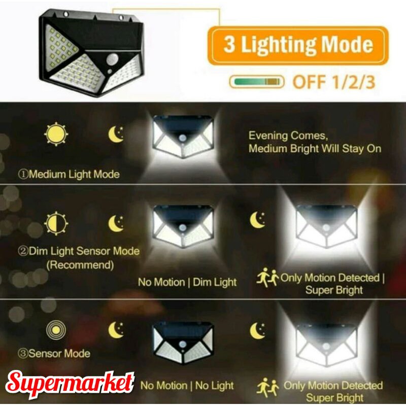 PENTAGON 100 Led Lampu Taman Dinding Motion Detector Solar Cell