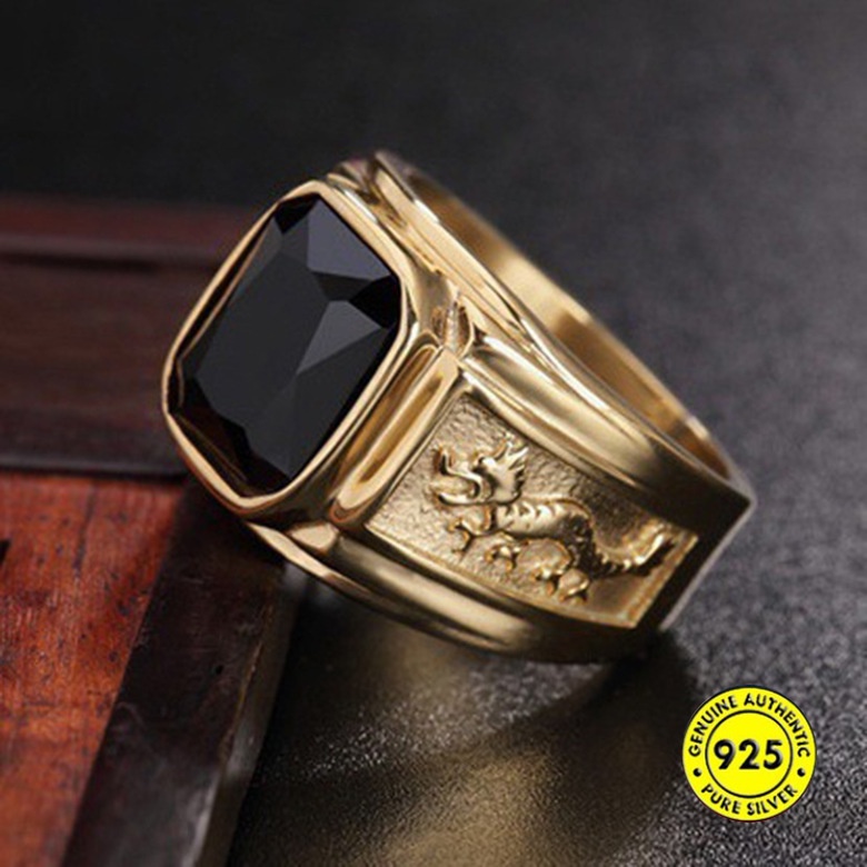 Cincin Emas 18k Hias Berlian Imitasi Gaya Eropa / Amerika Untuk Pria