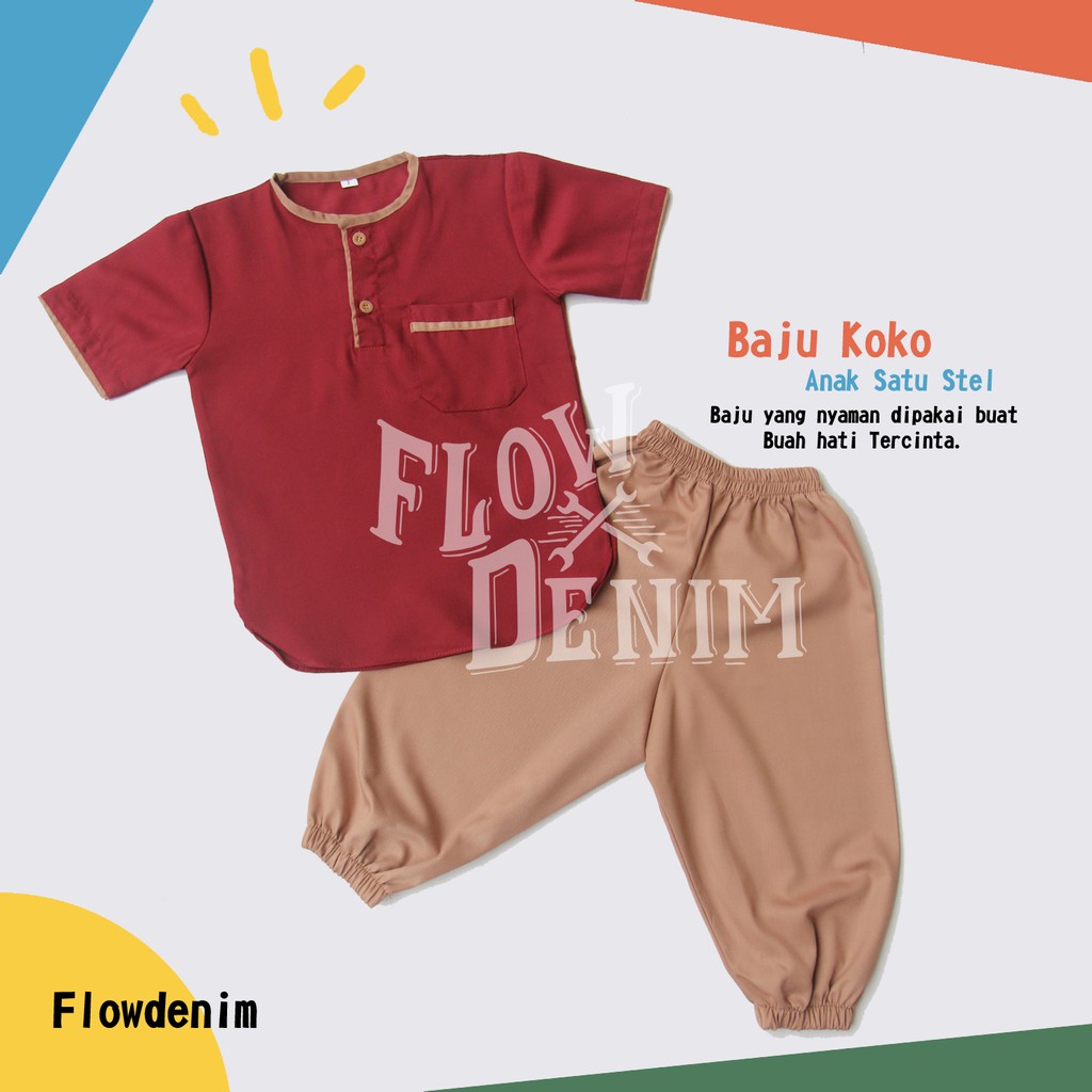 baju koko anak laki laki setelan murah umur 0-8 tahun Warna Merah putih coklat ungu biru navy Flow