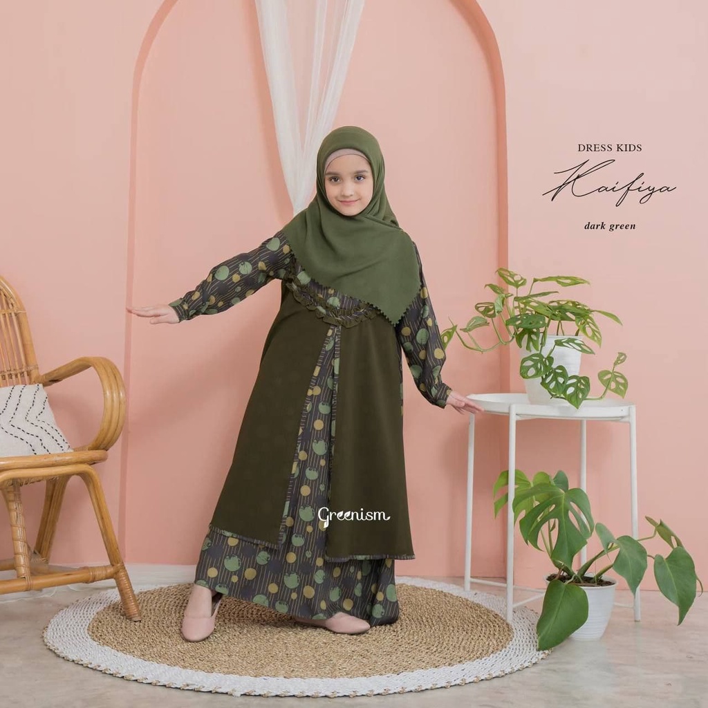 Greenism Gamis Anak Usia 1 - 10 Tahun  Kaifiya Quality Premium Dress - Gamis Kids Baju Muslim Anak Perempuan Pakaian Muslim Anak Perempuan