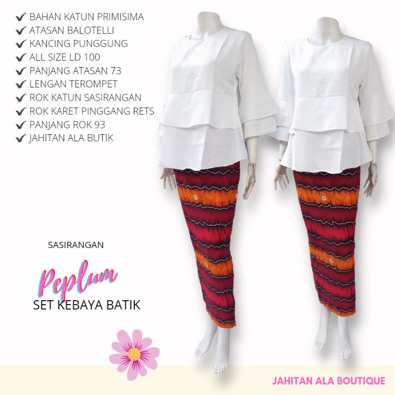 Setelan Atasan Polos Rok Batik SASIRANGAN - Seragam Kebaya Agustusan - Stelan Baju Resepsi