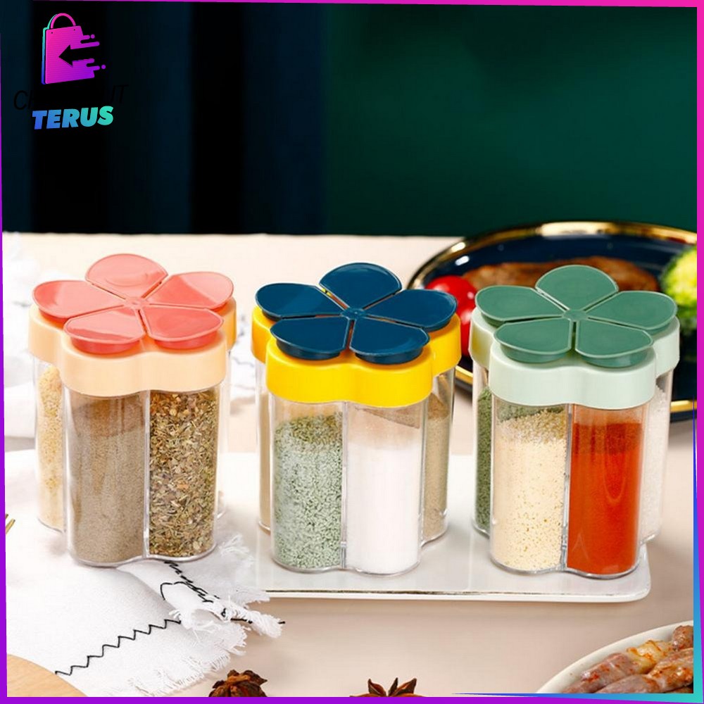 CT C97 Tempat Bumbu Dapur 5 Sekat Bentuk Bunga Multifungsi Penyimpanan Bumbu Masak Serbaguna Wadah Bumbu