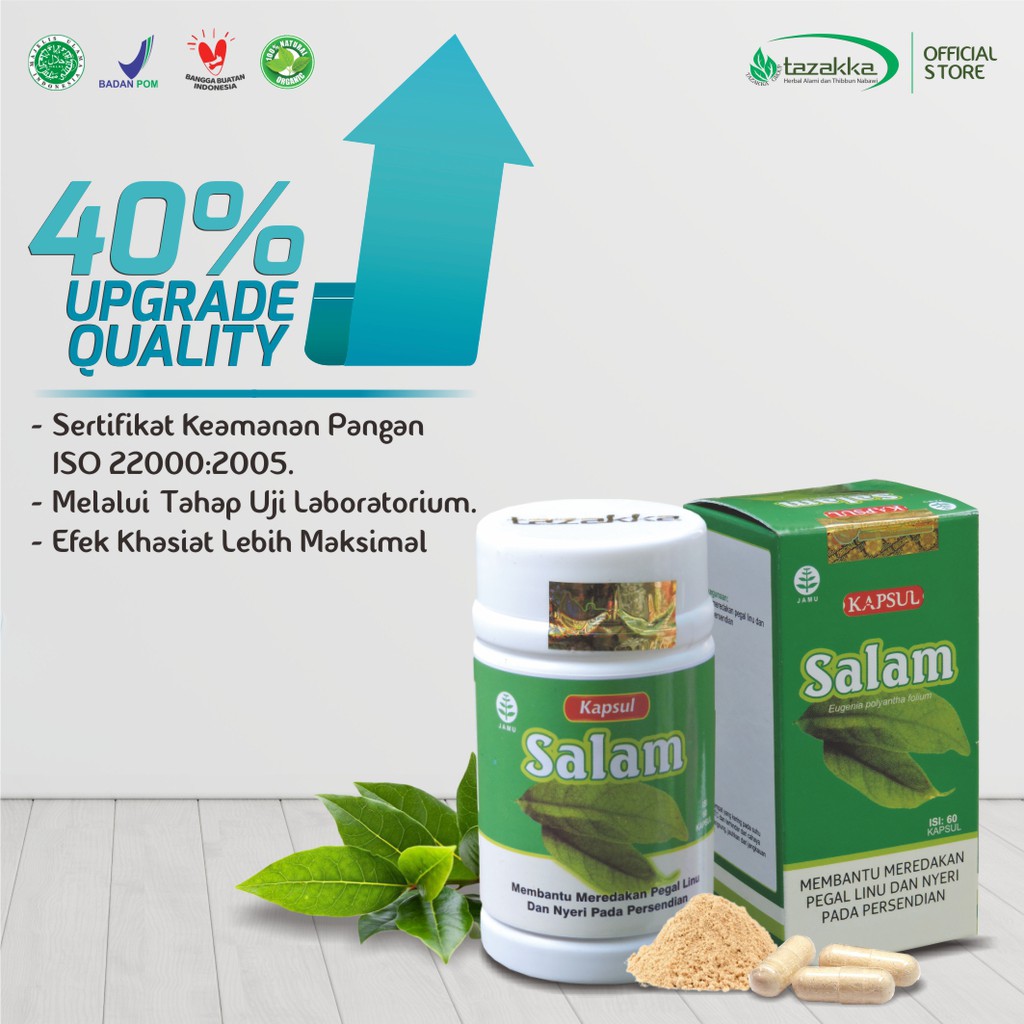 Obat Pegal Linu | Obat Nyeri Sendi | Kapsul Herbal DAUN SALAM Tazakka HALAL BPOM Original isi 60