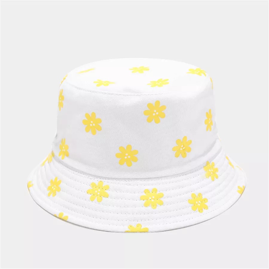 Topi Bucket Dewasa dan anak Sablon Bunga daisy 1 sisi D003 Daisy Bahan Drilll / Daisy 003