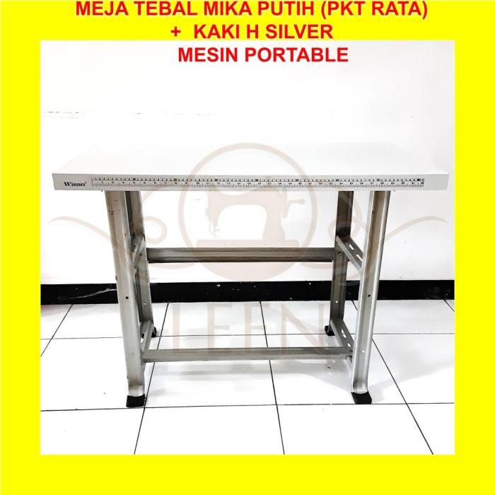 Meja &amp; Kaki SET Mesin Jahit Portable TEBAL MIKA PUTIH - H Silver LEEN