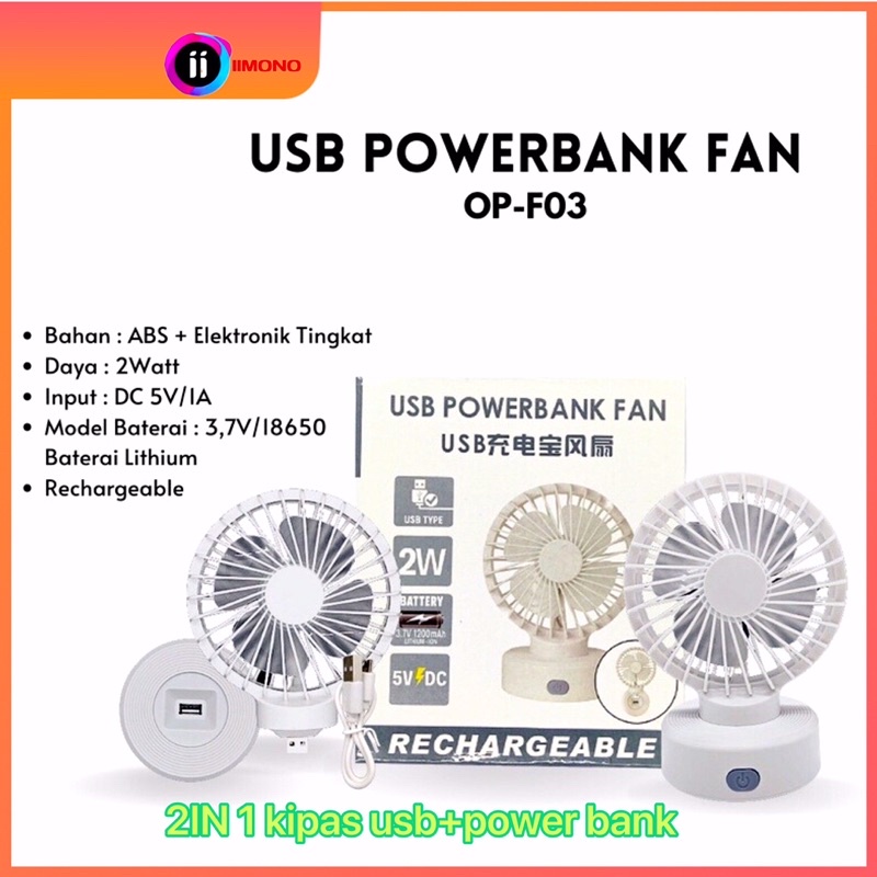 （COD）2IN1 Mini Fan Kipas Angin Mini Model Usb Power Bank Rechargeable