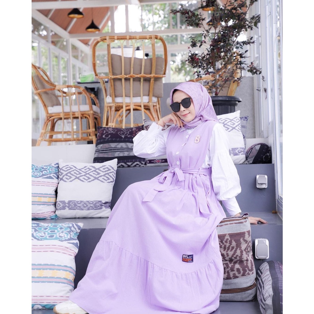 VENA OVERALL by Gyl Authentic Set Kasual Inner Kemeja Putih Luaran Katun Linen Premium Original Bran