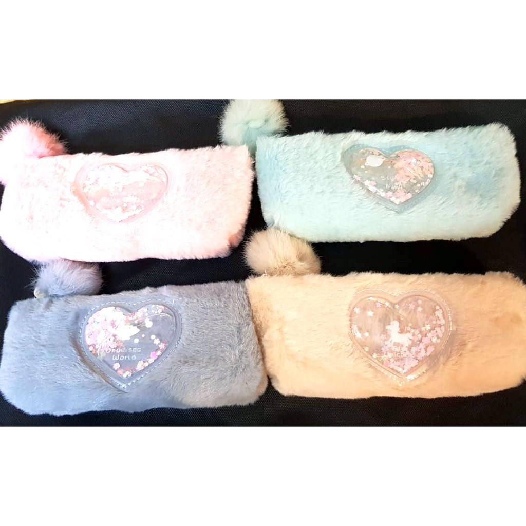 Tempat Pensil Pencil Case / Kosmetik Bulu Fur Import