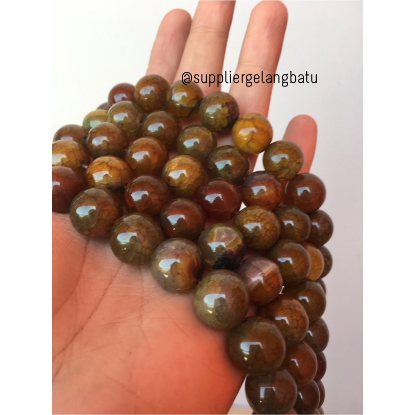 Bahan yellow agate 14mm natural kuning corak akik vein alam olshop aksesoris bahan craft supplier