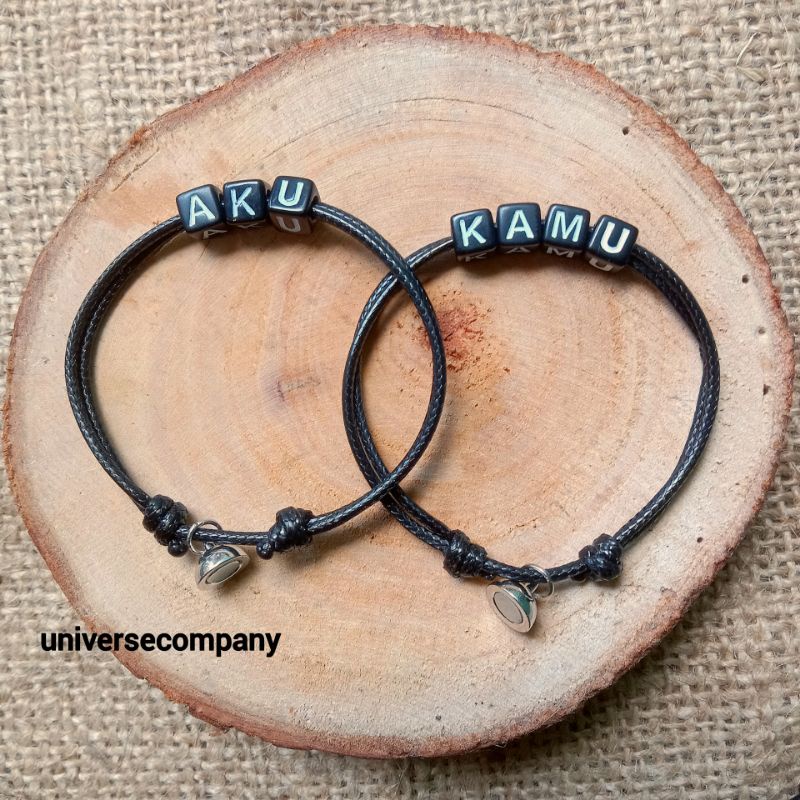 [UC] 2 PCS GELANG COUPLE NAMA MAGNET / GELANG CUSTOM NAMA / GELANG TALI KOREA / GELANG MAGNET (BISA REQUEST NAMA) SUDAH DAPAT 2 PCS