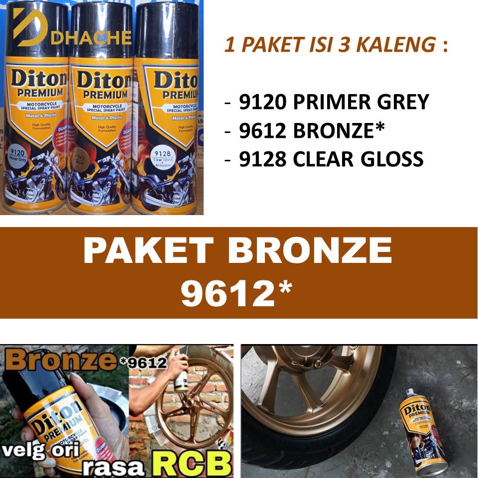 Paket Lengkap Cat Pilox Diton Premium 9612 Bronze Warna Tembaga 400cc Velg Mesin Sepeda Motor Mobil