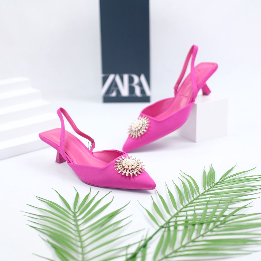 [7.7 Boombastis Sale⚡] - SEPATU HEELS WANITA IMPORT SHIMERY KITTEN SLING BACK PREMIUM ZS419