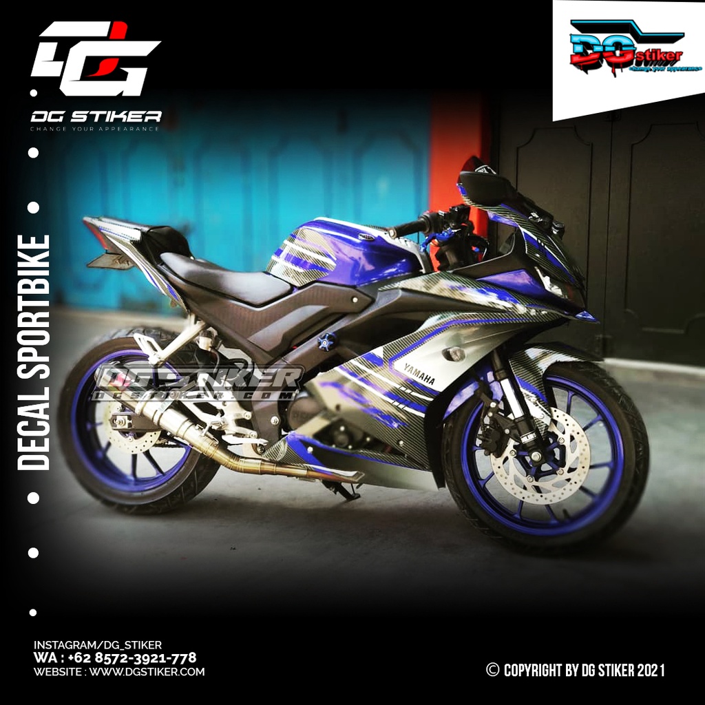 Decal R15 V3,stiker r15 v3 Hitam Garis Biru Carbon