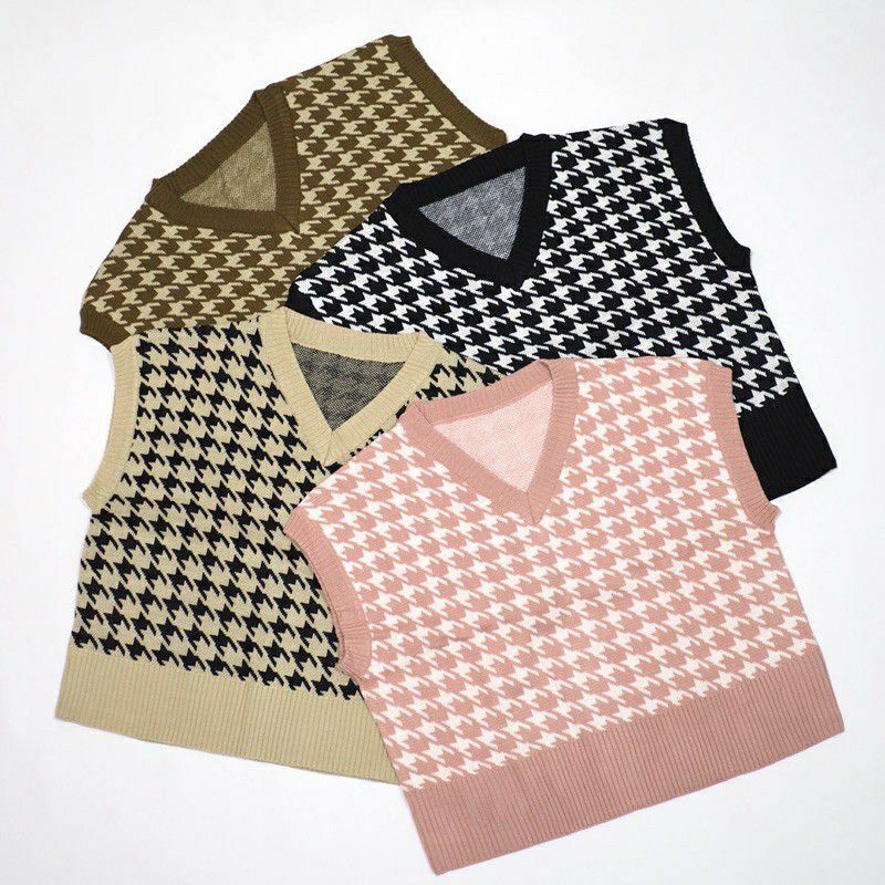 Jennie Vest rajut Houndstooth PREMIUM Import Vest Import Komputer Koreanstyle