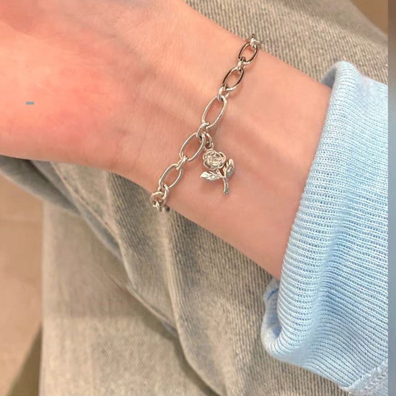 Mhang Gelang Tangan Rantai Gaya Korea Motif Bunga Mawar + Tulisan Love Untuk Wanita / Hadiah Valentine