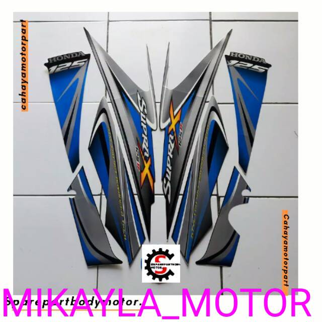 Sticker / striping Honda supra x125 2010, biru - putih