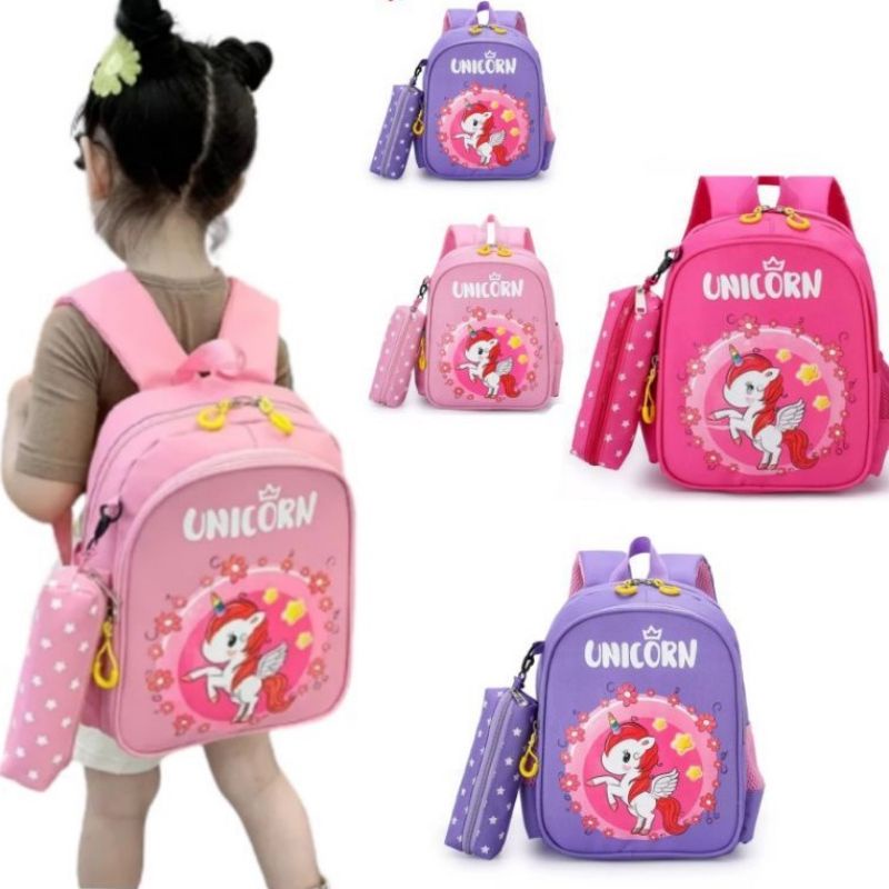 tas ransel sekolah anak perempuan karakter unicorn pul STRIP trendy kekinian